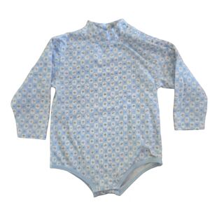 Vintage 1990s 2000s Y2K Miniwear blue pastel floral mock neck bodysuit